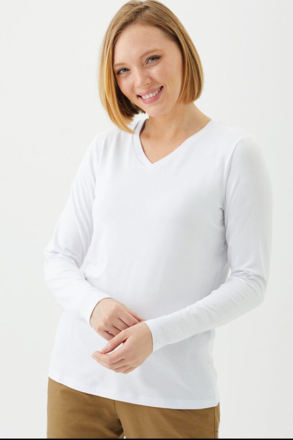 Playera Manga Larga Cuello en V para Mujer